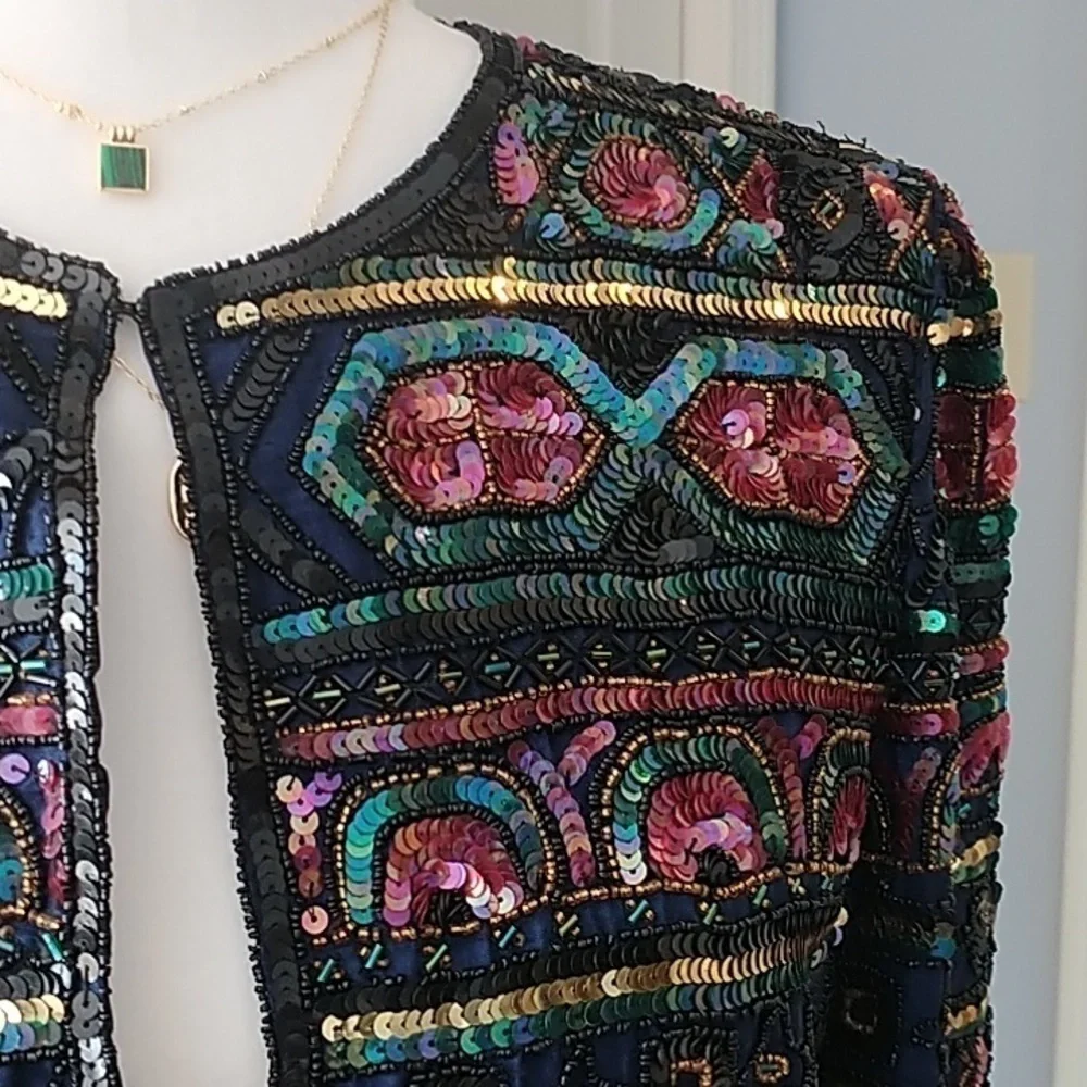 Papell Boutique Evening Beaded Sequins Jacket Vintage S - Picture 3 of 12